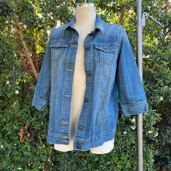 Vintage 2005 Y2K Old Navy Stretch Maternity Blue Denim Jean Jacket Small - Picture 2 of 8